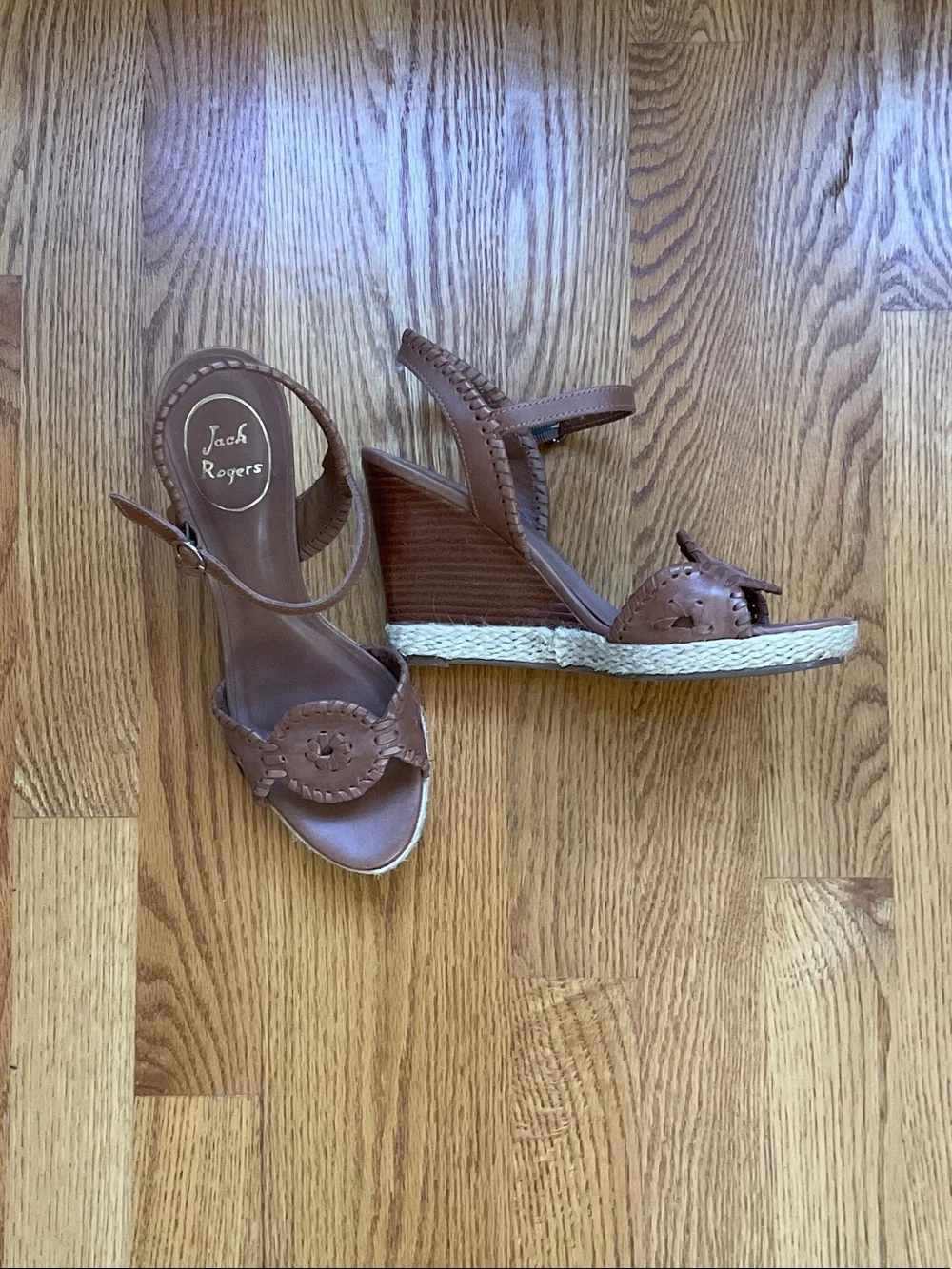 Jack Rogers Cognac Leather Classic Wedge Sandals